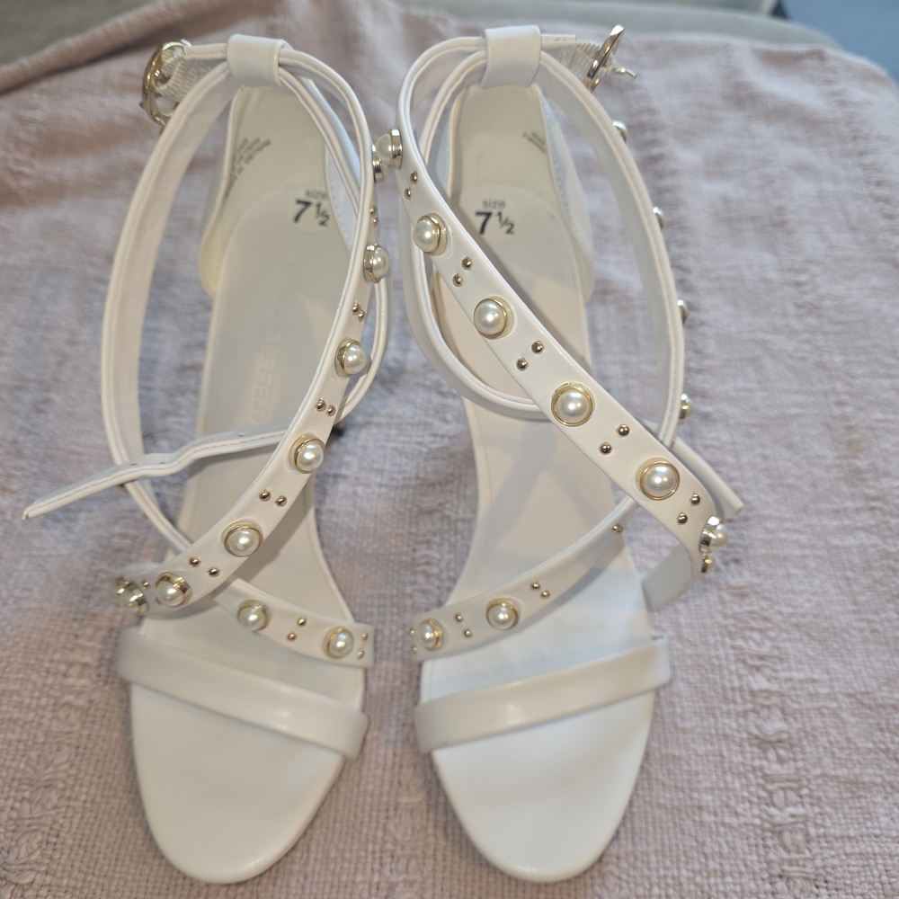 Karl Lagerfeld White Heels with Pearl Accents